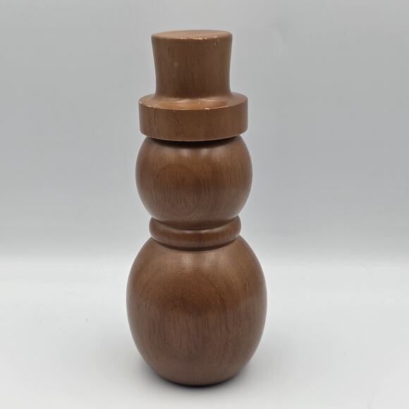 Wooden Snowman Pepper Grinder Holiday Christmas Decor Natural Elements Cottage - Picture 1 of 4
